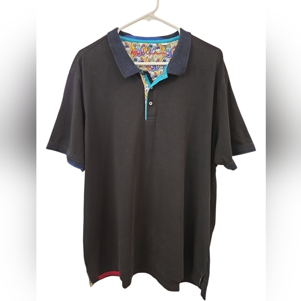 ROBERT GRAHAM BLACK POLO SHIRT WITH PAISLEY ACCENT. CLASSIC FIT SIZE 2XL.